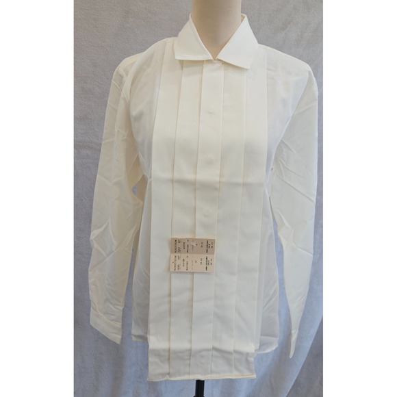 Foxcroft Tops - Vintage‎ Foxcroft Wide Pleat Tuxedo Shirt Size 12 Nordstrom Deadstock Y2K Cream